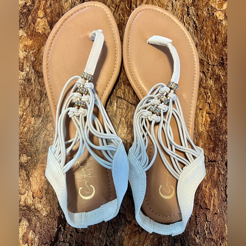 White Braided Sandals with Gold Accents size 8